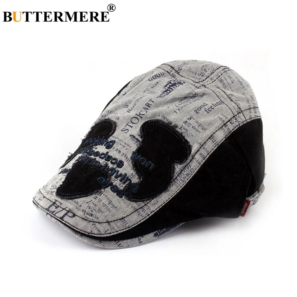 

BUTTERMERE Print Beret Hat Men Cotton Flat Cap Hat Women Black Letter Embroidery Driving Hats Summer Adjustable Hats And Caps