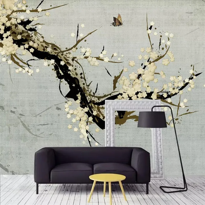 Custom Mural Wallpaper Personality Hand-painted Plum Tv Background Wall | Обустройство дома