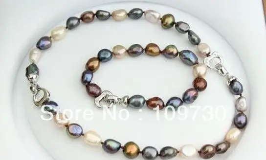 

Jewelry 00489 set of 12-13mm tahitian multicolor baroque pearl necklace 18" bracelet7.5-8" hot
