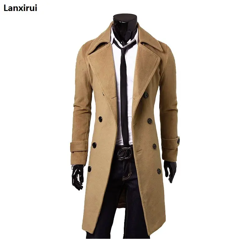 Mens Trench Coat New Fashion Designer Men Long Coat Autumn Winter Double-breasted Windproof Slim Trench Men