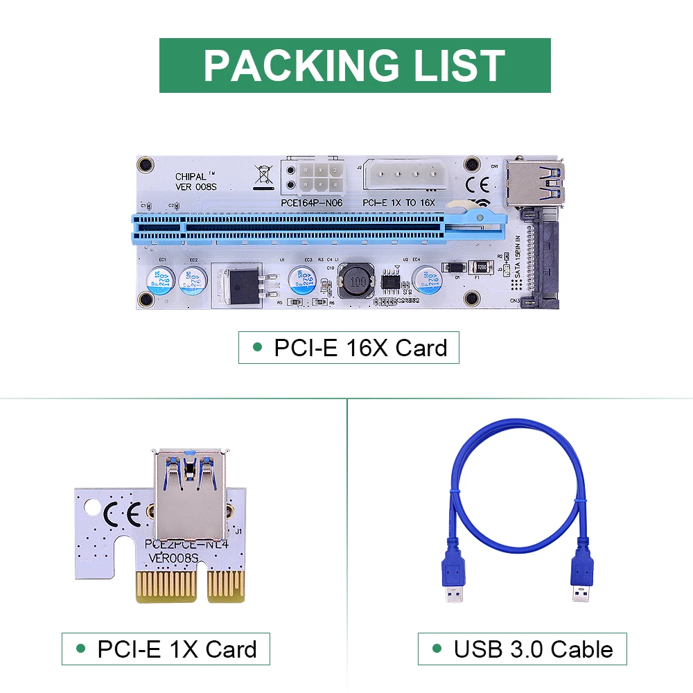 CHIPAL Upgrade 0 6 M PCIE Riser Card VER008S PCI E 1X до 16X удлинитель с 4pin 6pin SATA интерфейс питания для