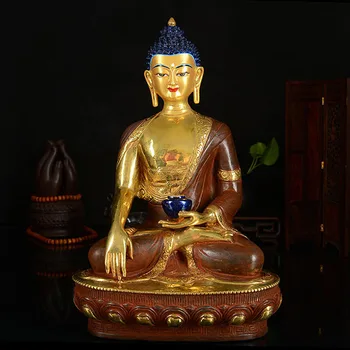

33cm LARGE # GOOD # Buddhist disciple efficacious Safety Protection Tibet Nepal Gold-plated Shakya Mani brass Buddha statue