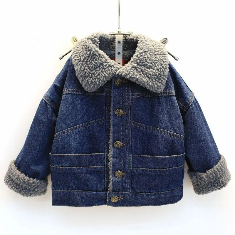 

2019 Spring Autumn Girls Fashion Warm Plus Velvet Denim Jacket Coat