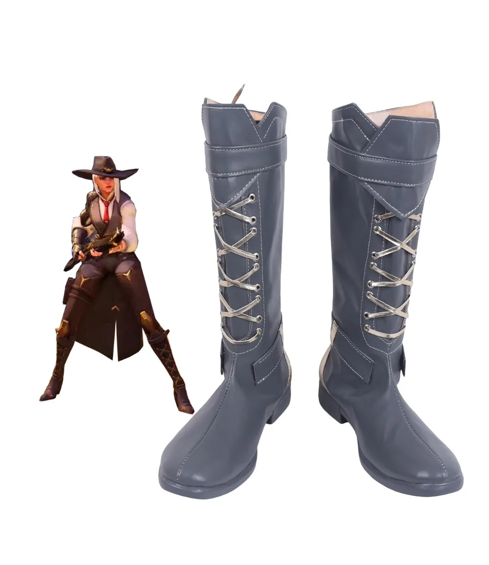 

Ashe Elizabeth Caledonia Calamity Grey Cosplay Boots OW Shoes Custom Made