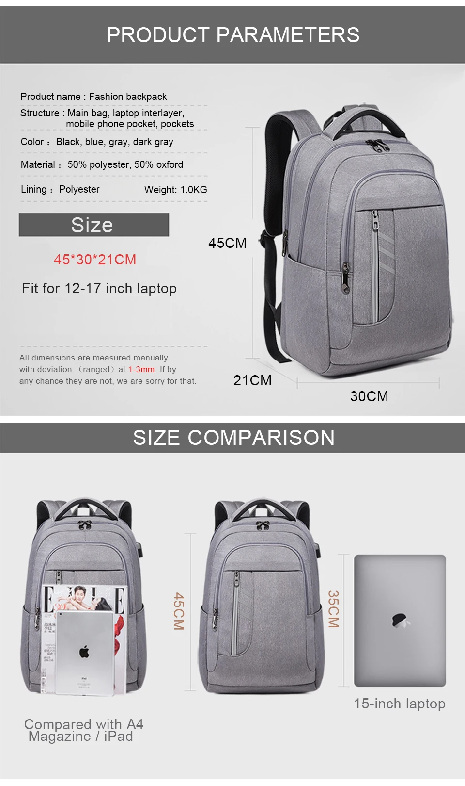 Men Backpack Male Laptop 17'' 15.6 Backpacks Waterproof Women Bag Pack Student Notebook Backpacking USB Charging Female Mochila (11)