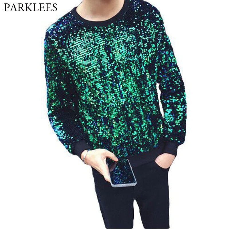 Sudadera brillante con lentejuelas verdes para hombre, ropa deportiva masculina de estilo Hip Hop, informal, con purpurina, ideal para fiestas clubs nocturnos, DJ, Satge|Sudaderas con capucha y - AliExpress