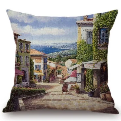 3D картина маслом красивая Италия Венеция средиземноморский пейзаж домашняя декоративная подушка цветы океанская Ландшафтная Подушка Чехлы