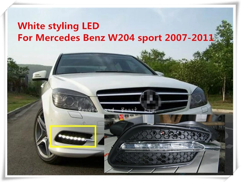 

2PCS white car styling LED Daytime Running Lights waterproof DRL Front Fog Lamp Cover For Mercedes Benz W204 sport 2007-2011 AMG