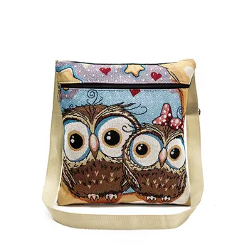 

YILE Fashion Jacquard Weave Fabric Owls Cross Body Bag Messenger Bag 549
