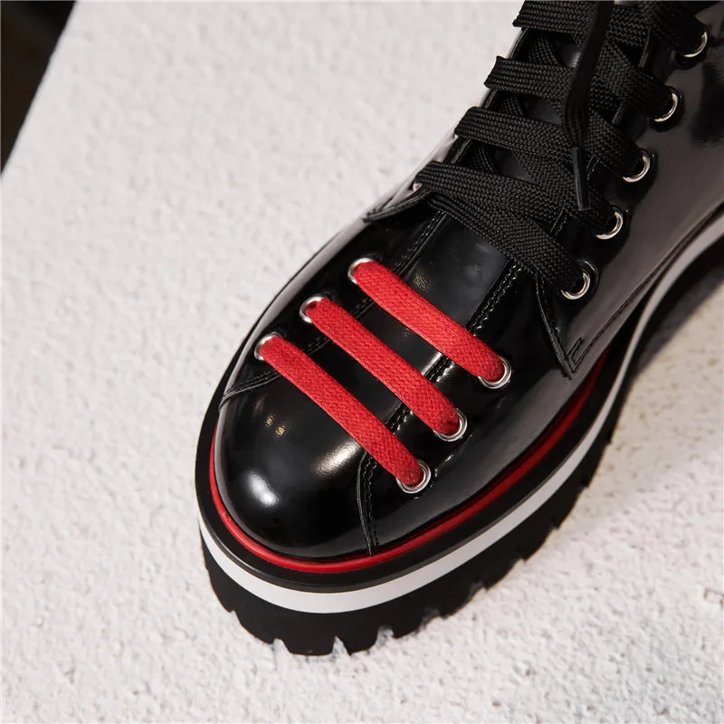 MoonMeek/ г., новые ботильоны женская обувь на плоской платформе со шнуровкой с круглым носком женские ботинки с перекрестной шнуровкой на осень-зиму Большие размеры