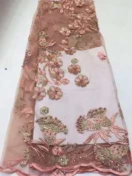 

High quality French mesh bottom flat embroidered beads accessories African lace Nigerian lace fabric suitable for wedding dress