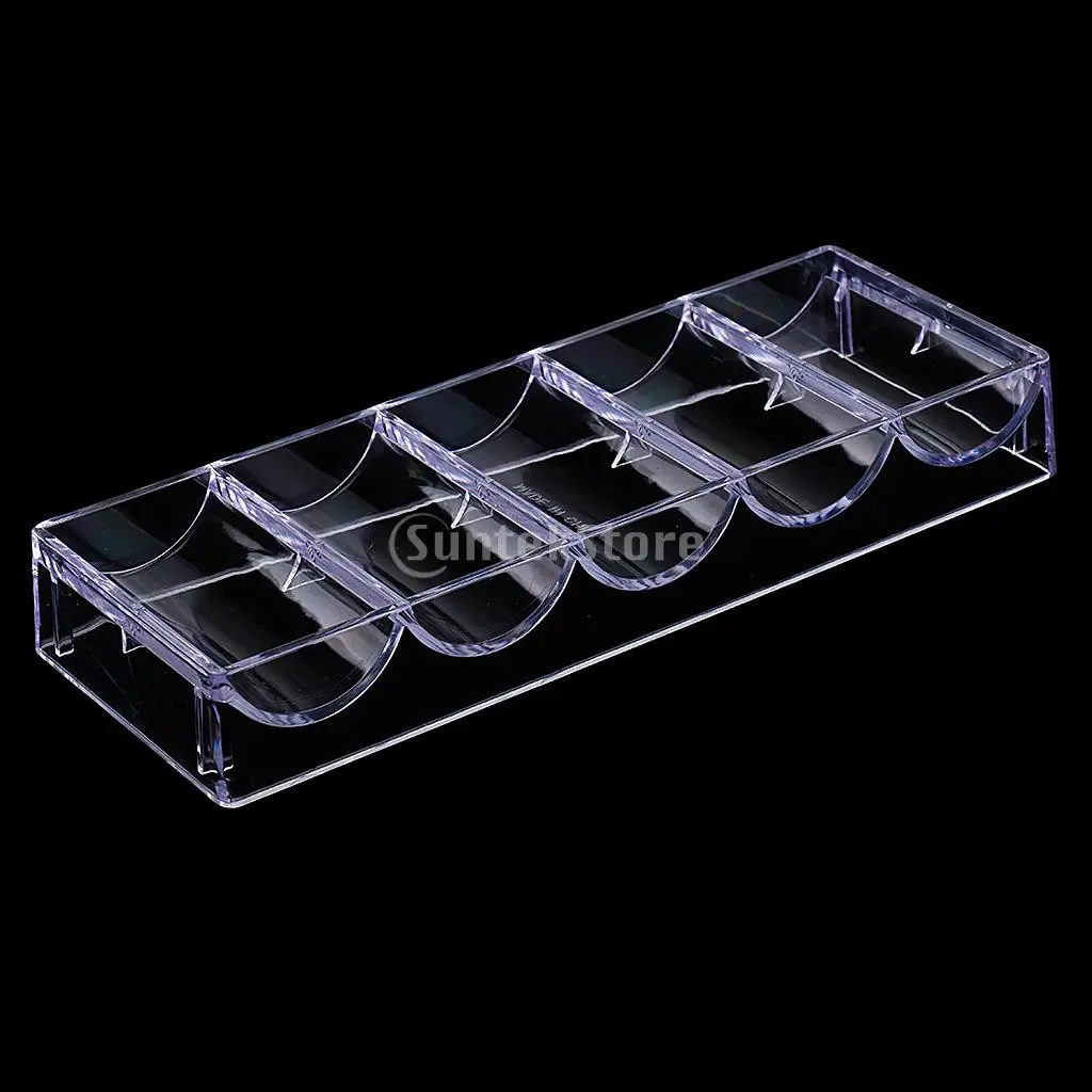 Professional Casino Game Accessory Transparent Poker Chip Tray 5 Rows/100 Chips Container Holder Storage Case