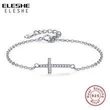 ELESHE Мода 925 браслеты из стерлингового серебра для женщин циркония кристалл крест регулируемый браслет с бусинами звеньевые украшения подарок