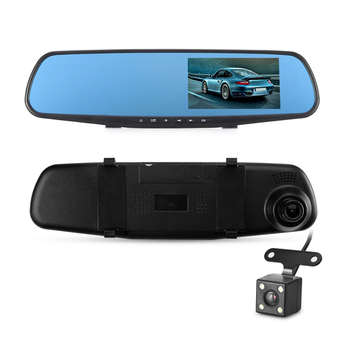 

1080P Full HD Dash Camera 4.3 Inch Car Rear View Mirror DVR Video Recorder with Dual Cameras Support Motion Detection/G-sensor