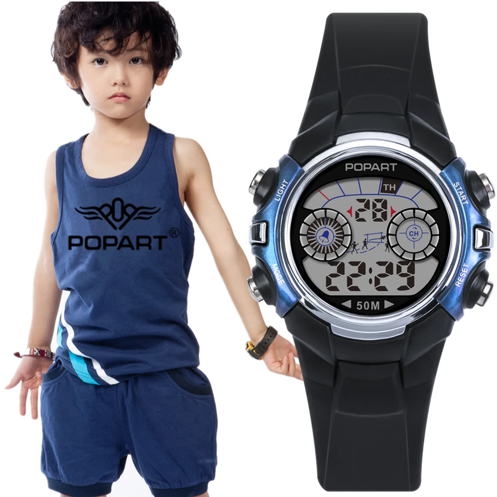 

POPART Children Watch 7-Colored Light Stopwatch Alarm 50m Waterproof Wristwatches Child Clock Sport Digital Watch For kids Girls