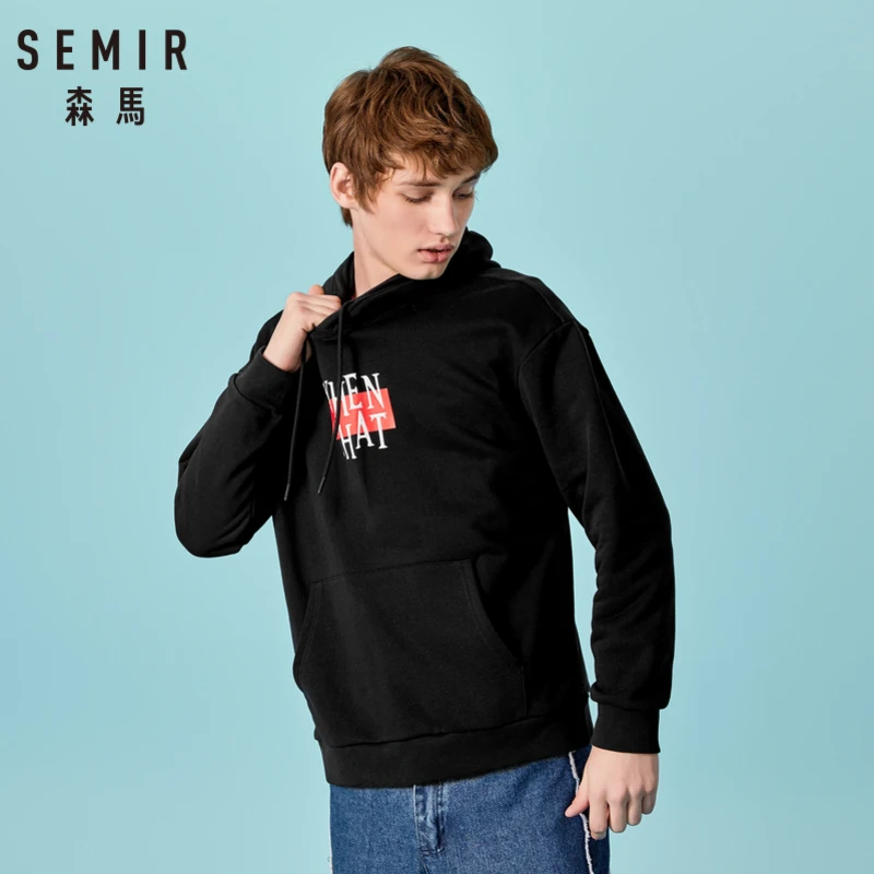 

SEMIR Men Printed Hooded Sweatshirt with Kangaroo Pocket Pullover Hoodie with Lined Drawstring Hood Ribbing at Cuff and Hem