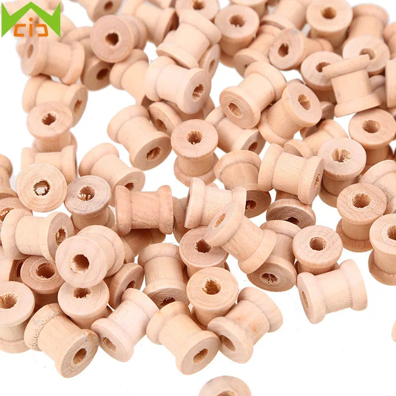 50Pcs 27x16mm Wooden Spools Wood Empty Thread Bobbins for Sewing Craft Floss