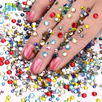 

Nail Art Crystal Mix Sizes Mix Colors Non Hotfix Flatback Glass Rhinestones For Nails 3D Nail Art Decoration Gems 1440Pcs/Packs
