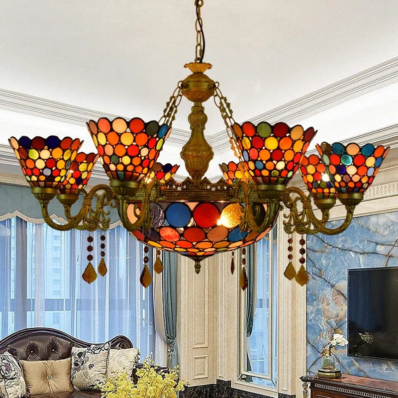 

retro coloured glass, colorful living room, restaurant, bar shop, chafing dish shop, red lamp.Bohemia Pendant Lights