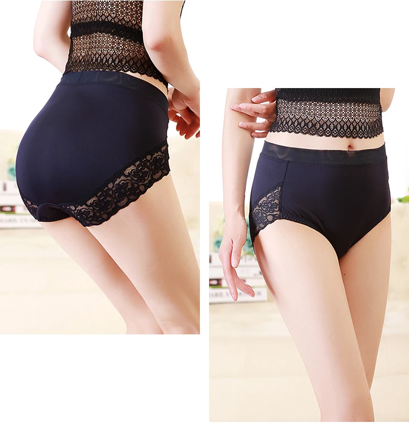 Sexy Lace Panties Women Plus Size Seamless Panties High Waist Underwear Women Cotton  Large Size Ice Silk Panties Brief  14