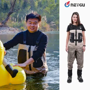 NEYGU fishing waders which is waterproof&breathable with copper zipper for adults, wear-resistant chest waders attached socks