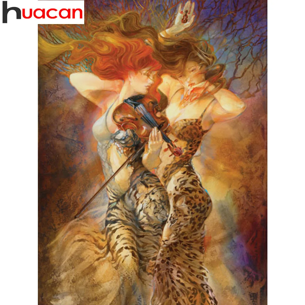 

HUACAN 5D Diamond Painting Women Diamond Mosaic Portrait Diamond Embroidery Violin Picture Of Rhinestones Home Decor