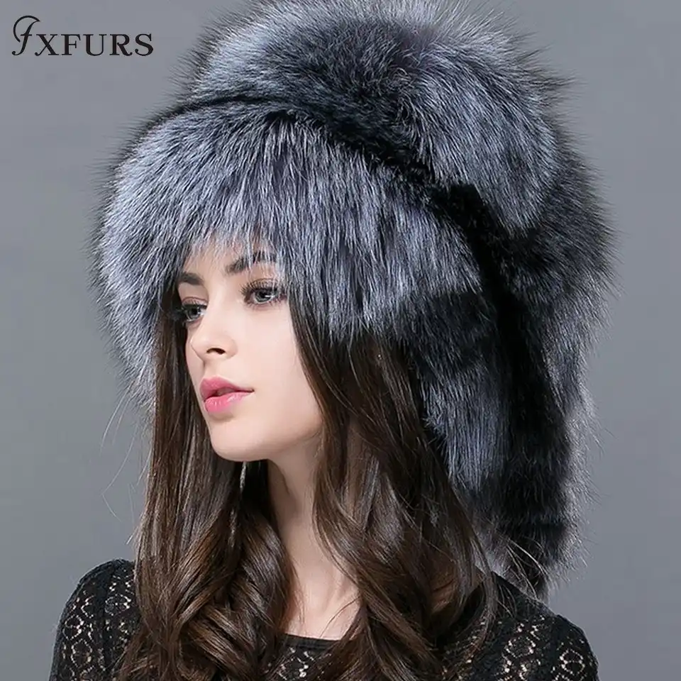 Fxfurs 新女性の冬の毛皮キャップ本物のキツネ アライグマの毛皮の帽子毛皮尾新ファッションロシア耳プロテクター女性ブランド帽子 ボンバーハット Aliexpress