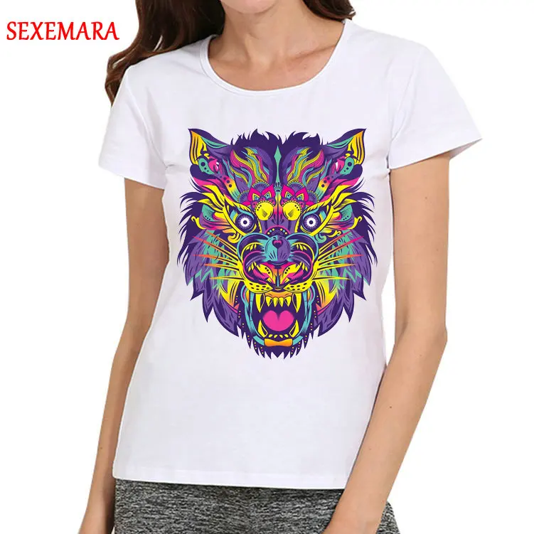 New Women White Animal Tiger T Shirt Short Sleeve Tiger Top Tees tshirt ...