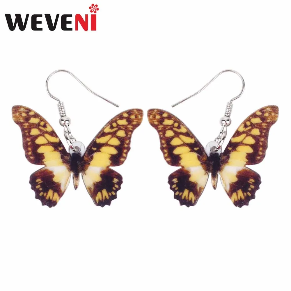 

WEVENI Acrylic Unique Papilio Machaon Butterfly Earrings Hot Long Dangle Drop Trendy Insect Jewelry For Women Girls Summer