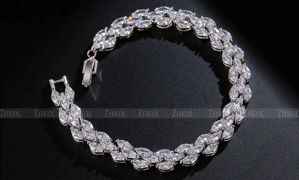 Модные свадебные браслеты в римском стиле от бренда ZAKOL, прозрачные браслеты и браслеты в виде листа из кубического циркония для женщин, вечерние браслеты FSBP130