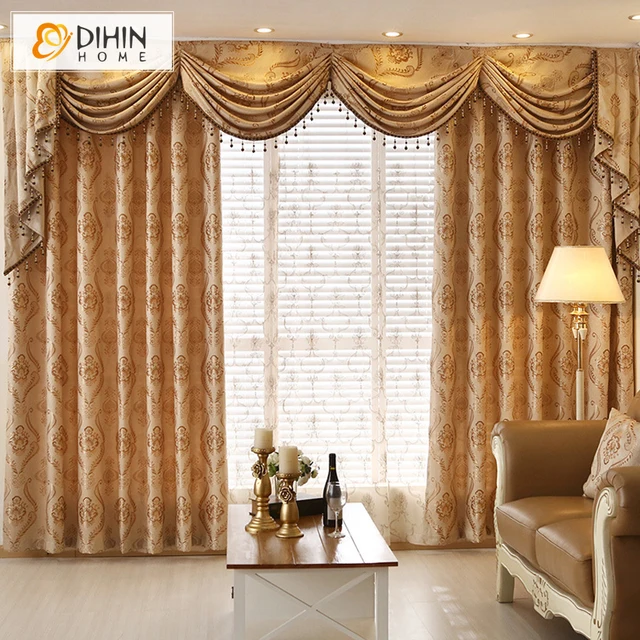 Europea jacquard bordado cenefa Cortinas para sala Blackout Cortinas