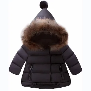 

Baby Little Girls Hooded Snowsuit Winter Warm Faux Fur Collar Hooded Down Windproof Jacket Outerwear Children Clothes Black Red