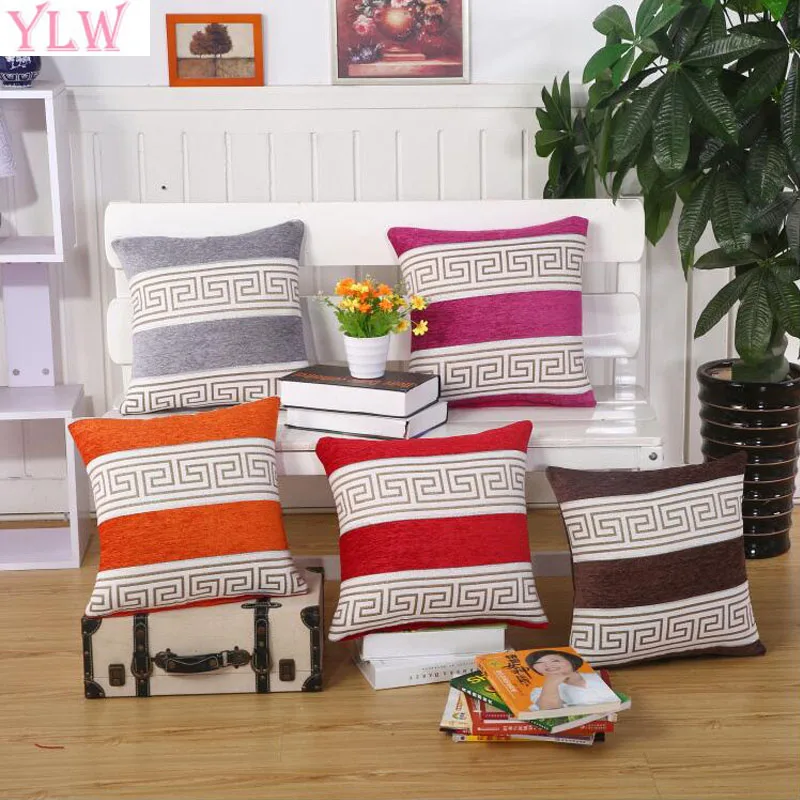 YLW European striped Cushion Cover Fashion Cotton Linen Decorative Sofa