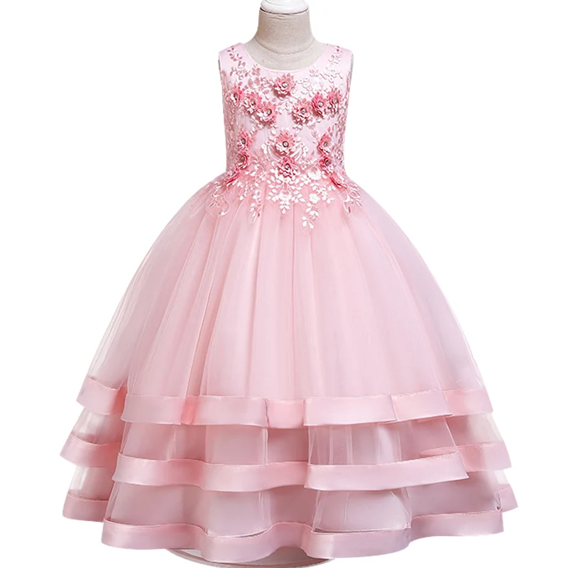 Детское рождественское платье для девочек, Вышитое вручную бисером кружевное свадебное платье атласное платье принцессы в полоску для девочек вечерние платья на возраст от 3 до 12 лет