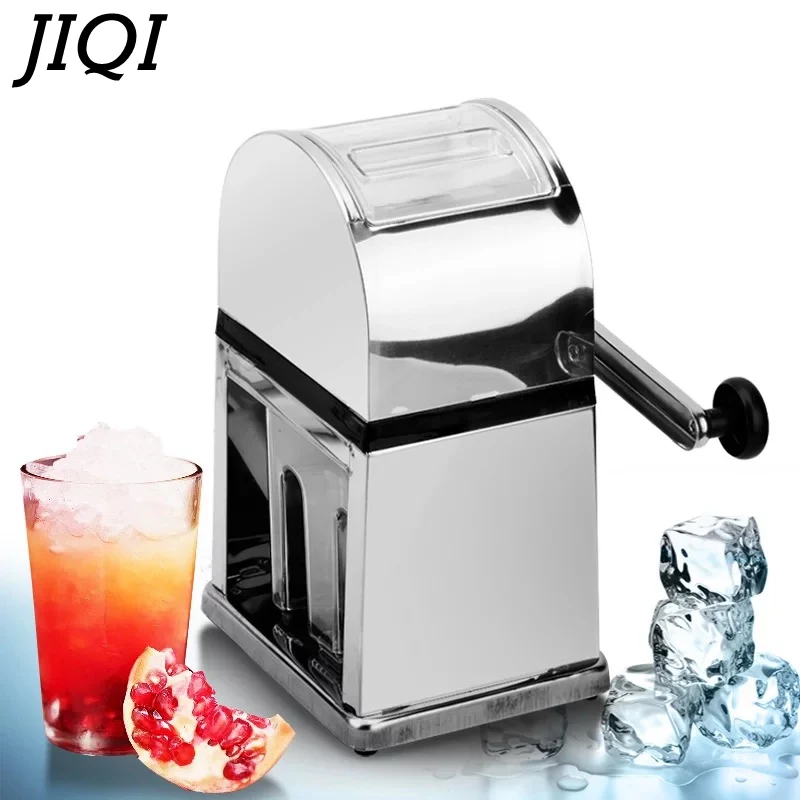Goede JIQI Roestvrij Staal Handmatige Ice Crusher Mini Ice scheerapparaat Chopper Handleiding Sneeuw Cone Smoothie Maker Ice Blok Breken slush Machine