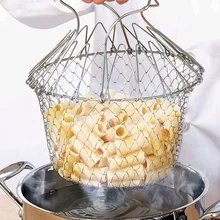 Multifunction Foldable Steam Rinse Strain Fry French Chef Basket Drainer Magic Basket Mesh Basket Strainer Net Kitchen Gadgets