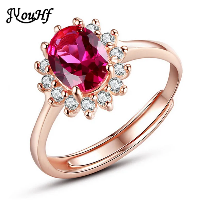 JYouHF Korean Style Red Corundum Wedding Rings for Women Fashion Natural Stone White Rose Gold Color Female Finger Jewelry | Украшения и