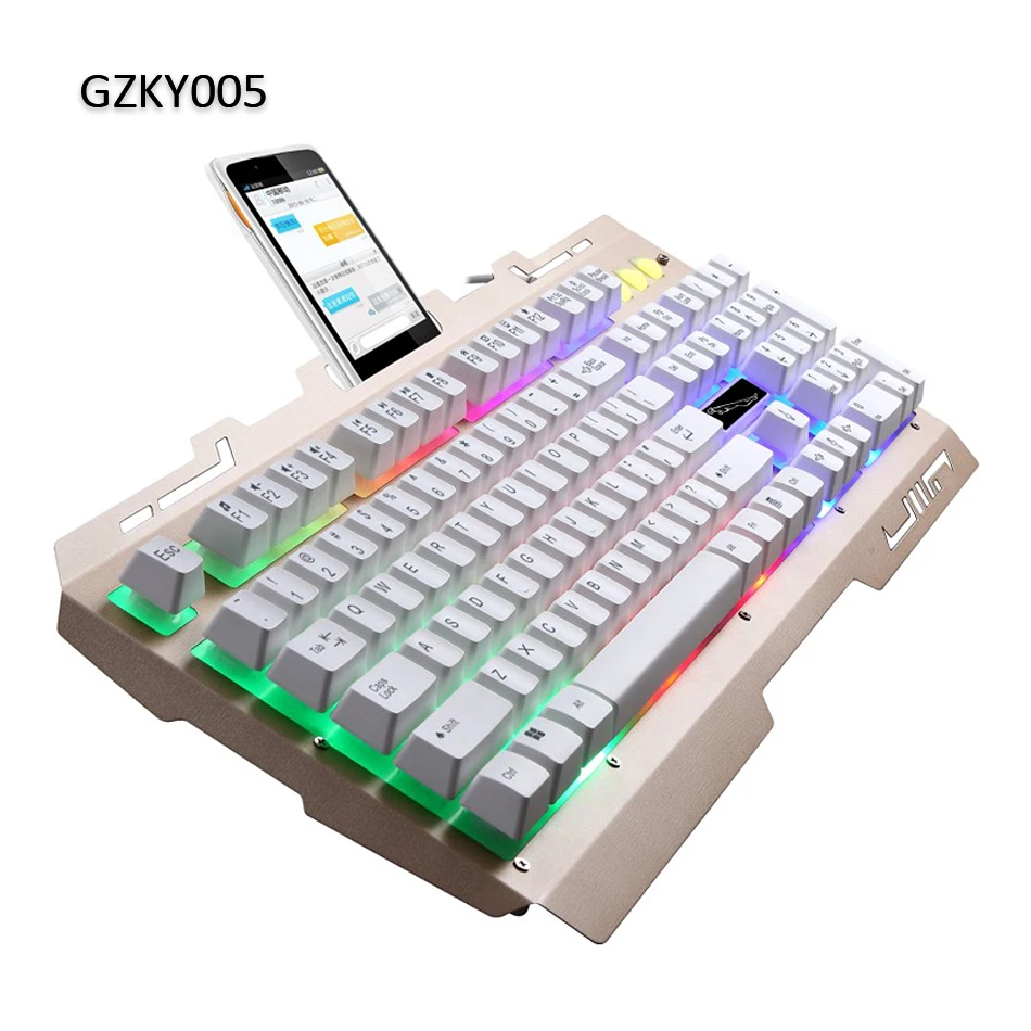 

LED Backlit Wired Metal Computer Gaming Keyboard with Cell Phone Holder USB 104 Key Keyboard for Gamer Player