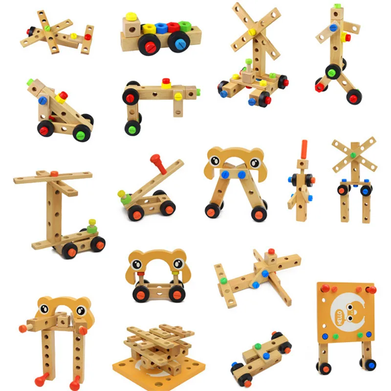 Детские развивающие игрушки многофункциональный гайки разборки сочетании игрушки деревянные строительные блоки DIY стул собран игрушки