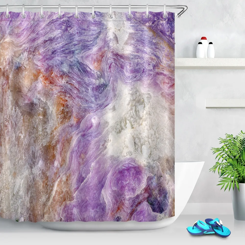 

LB Purple Shower Curtain And Mat Set Marble Nature Texture Nordic Tone Waterproof Polyester Bathroom Fabric For Bathtub Decor