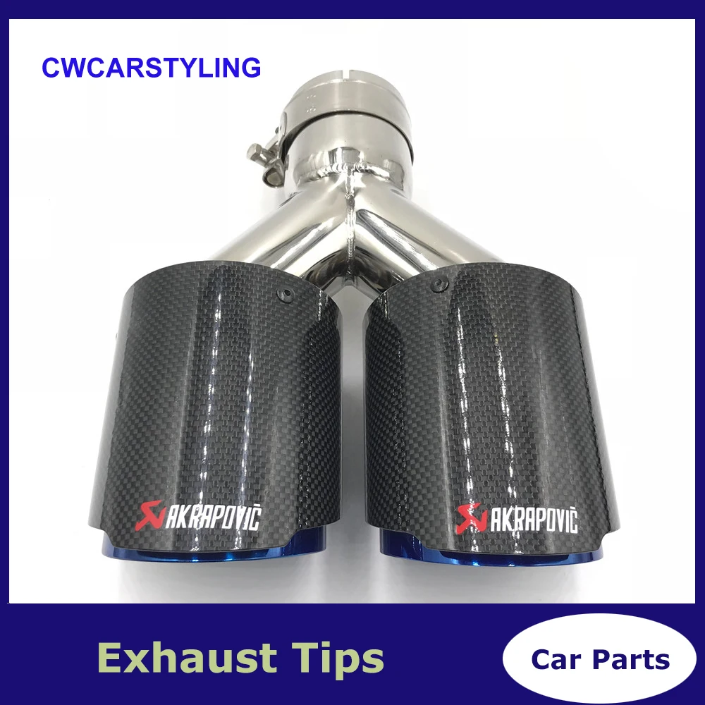 One Piece Y Model Akrapovic Car Exhausts Dual Tips With Glossy Carbon