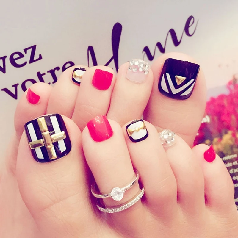 

24Pcs Fashion Nail Sticker Short False Fake Artificial Toe Nails Tips Toes Nail Art Tools For Summer