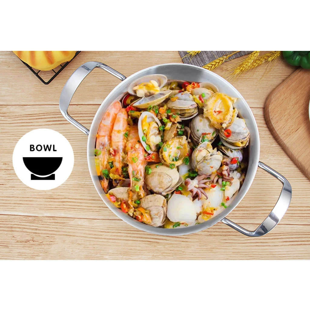 Stainless Steel Paella Pan Gratin Pan Soup Stock Pot Cookware 18cm 20cm 22cm