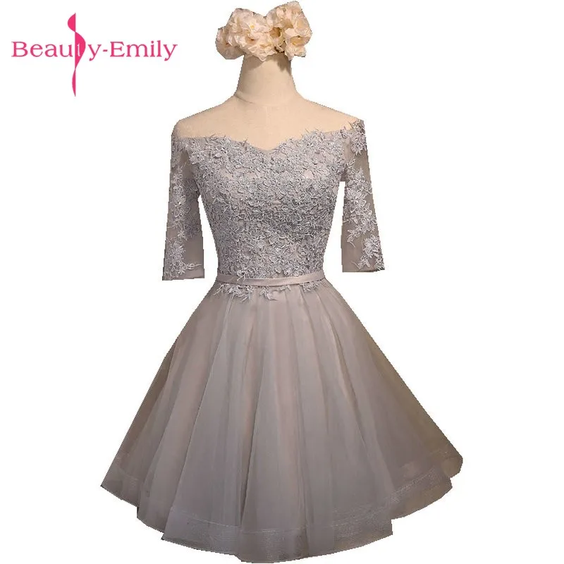 

Beauty-Emily Short Party Prom Dresses 2018 Silver Sweetheart Knee-Length A-Line Occasion Appliques Beads Homecoming dress