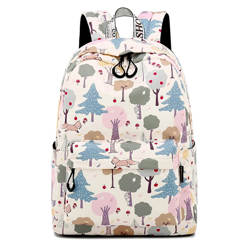 Casual Preppy Style Waterproof Women Backpack Animal And Plant Pattern Printing Large Capacity Female Knapsack Laptop School Bag