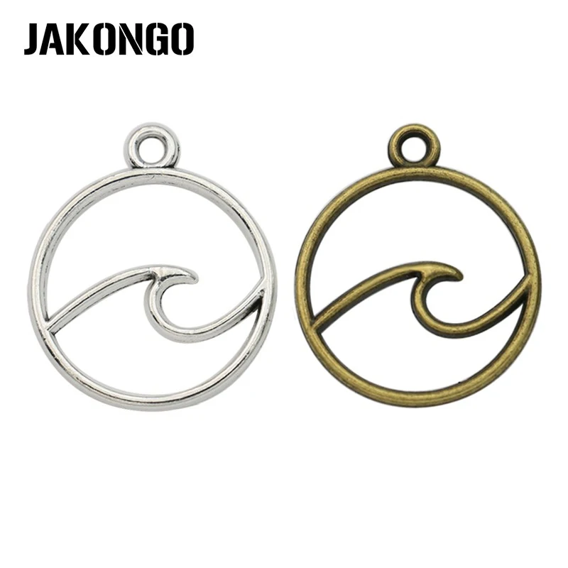 

JAKONGO Antique Silver Plated Wave Charm Pendants for Bracelet Jewelry Making Accessories DIY Craft 23x20mm