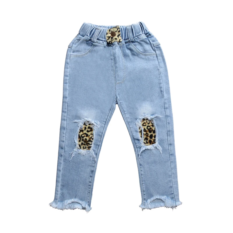 Babyinstar Рваные джинсы для детей сатиновая юбка-американка с принтом джинсы для маленьких девочек с леопардовым принтом для девочек Джинсы для маленьких девочек; платье из денима для детей Одежда для подростков, девочек брюки для девочек