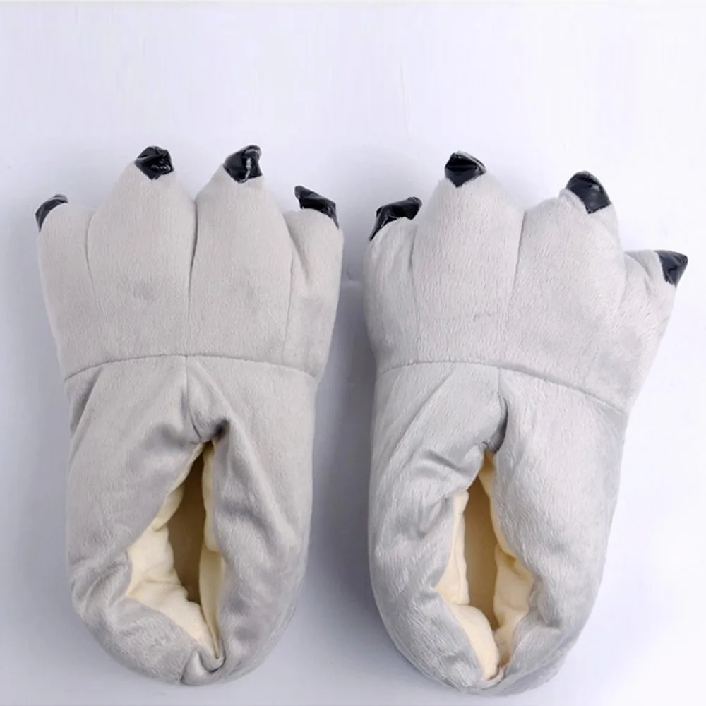 Женские плюшевые домашние тапочки для взрослых; забавная обувь в виде лап монстра; детская обувь из мультфильма из мягкого плюша; теплые домашние Тапочки