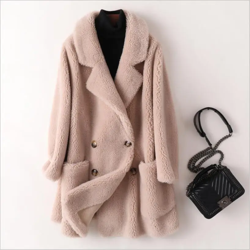 Женское пальто с мехом, новинка года, Свободное пальто с капюшоном, овечья шерсть, модное повседневное пальто с искусственным мехом