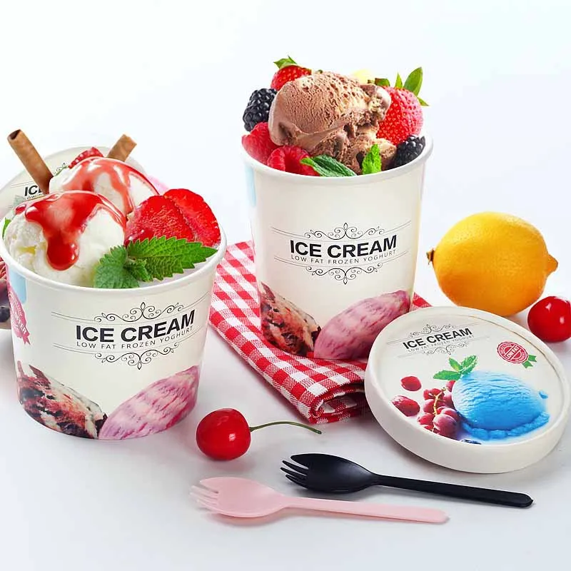 Disposable Food Grade Ice cream Cup Frozen Yoghurt Bowl Double Coated